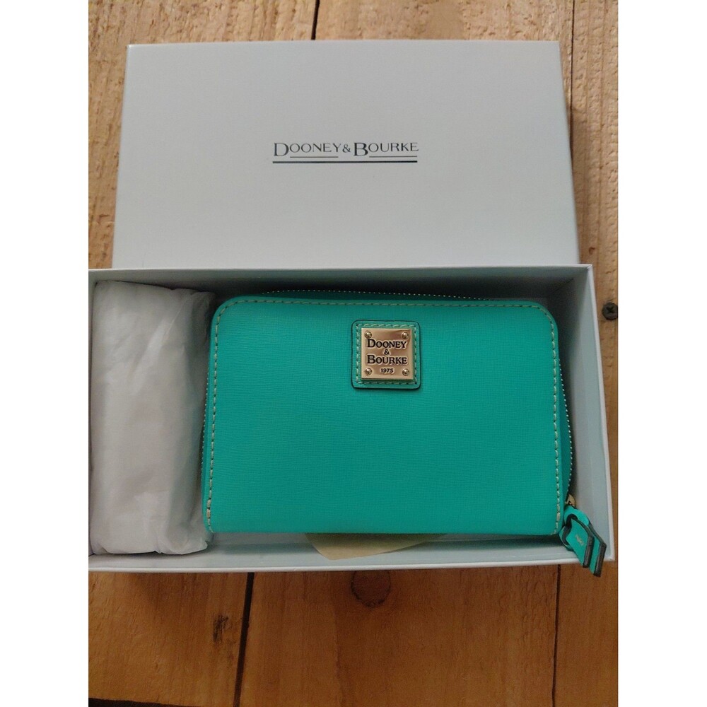 Dooney & Bourke Pebble Grain Medium Zip Around Wallet Spearmint Color